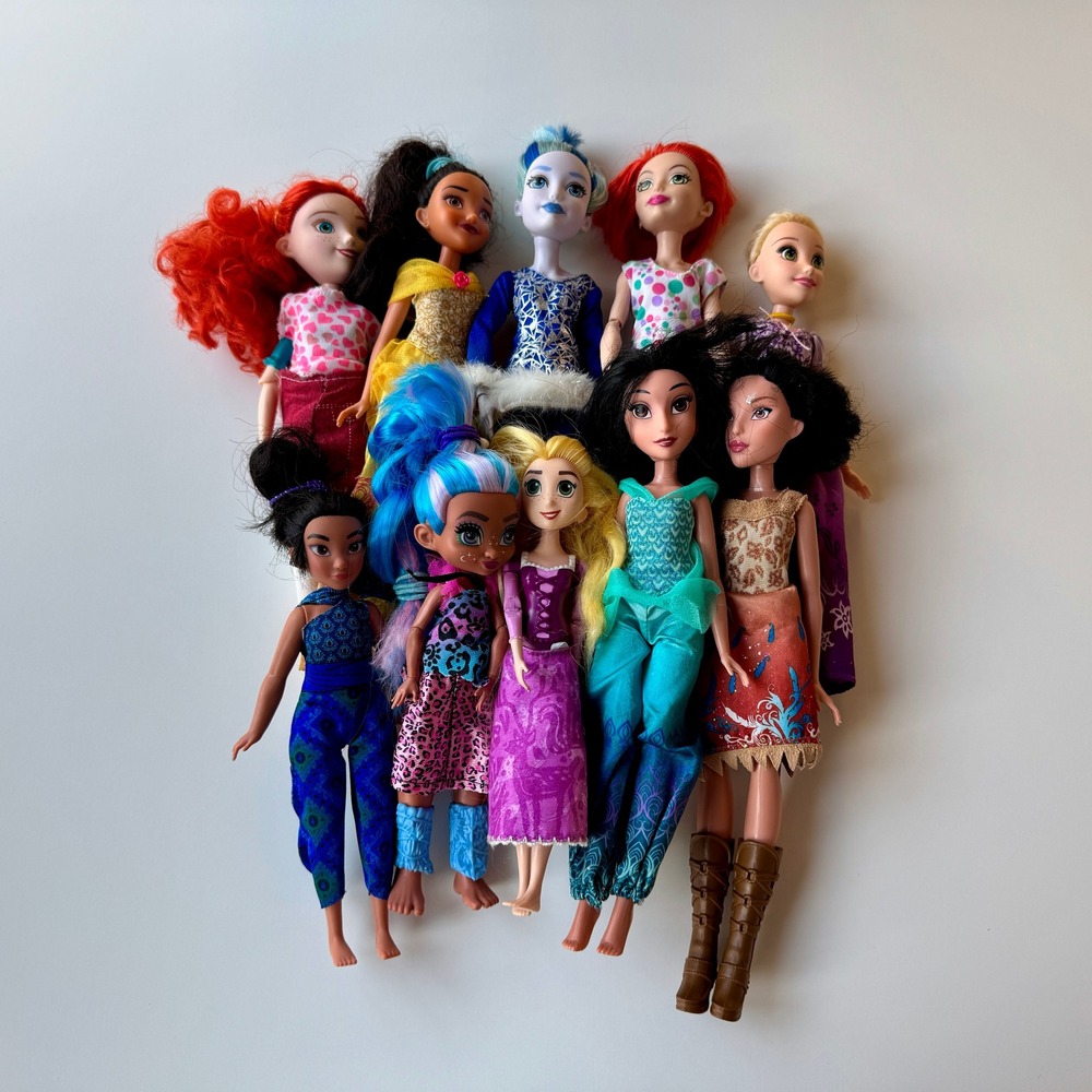 Lot of 10 Assorted Disney Princess‎ Movie Character Dolls 8 - 12.5 inches